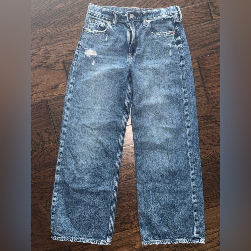 Girls GAP Distressed Low Stride adjustable waist Medium Wash Denim Jeans size 14